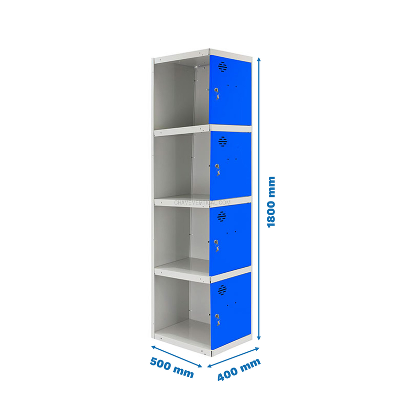 Cacifo Metálico SIMONLOCKER Profissional Desmontado 4 PUERTA 1/4 400 ADI Cinzento/Azul - 1800 x 400 x 500 mm