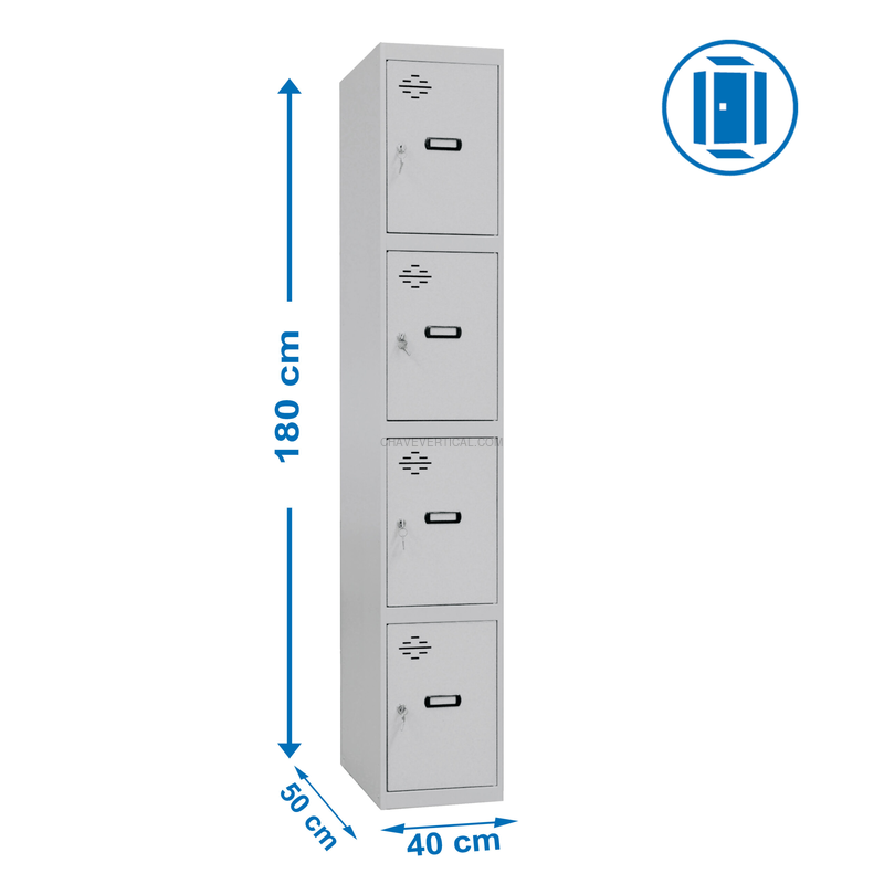 Cacifo Metálico SIMONLOCKER Profissional Desmontado 4 PUERTA 1/4 400 IN Cinzento - 1800 x 400 x 500 mm