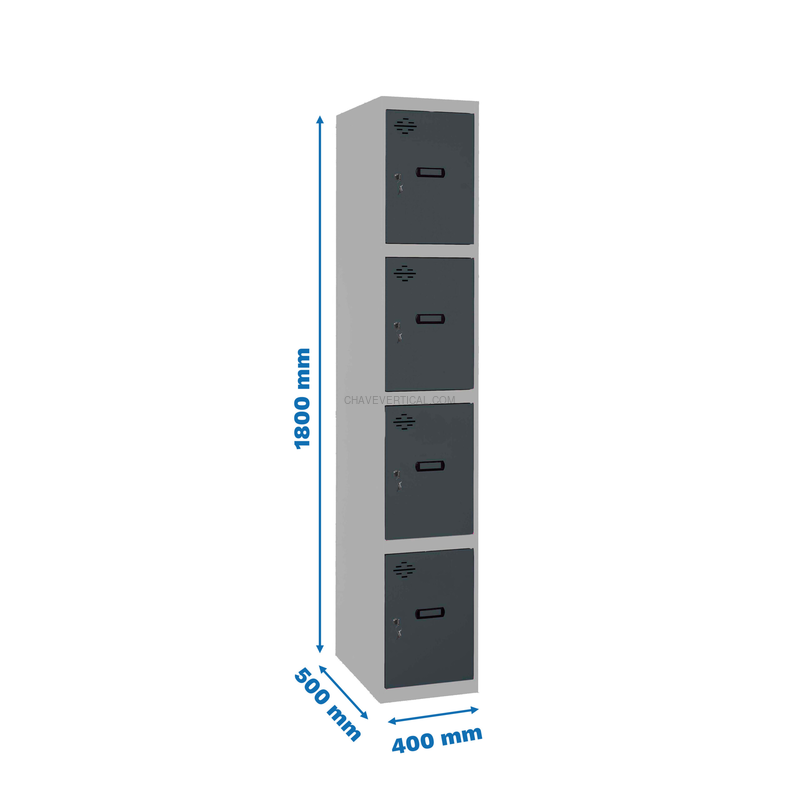 Cacifo Metálico SIMONLOCKER Profissional Desmontado 4 PUERTA 1/4 400 IN Cinzento/AN - 1800 x 400 x 500 mm