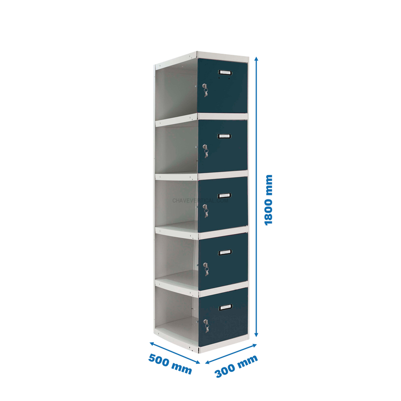 Cacifo Metálico SIMONLOCKER Profissional Desmontado 5 PUERTA 1/5 300 ADI Cinzento/AN - 1800 x 300 x 500 mm