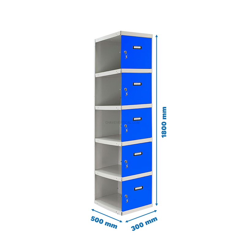 Cacifo Metálico SIMONLOCKER Profissional Desmontado 5 PUERTA 1/5 300 ADI Cinzento/Azul - 1800 x 300 x 500 mm