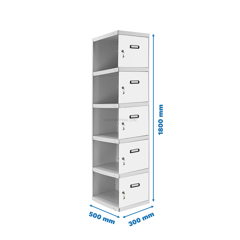 Cacifo Metálico SIMONLOCKER Profissional Desmontado 5 PUERTA 1/5 300 ADI Cinzento/Branco - 1800 x 300 x 500 mm