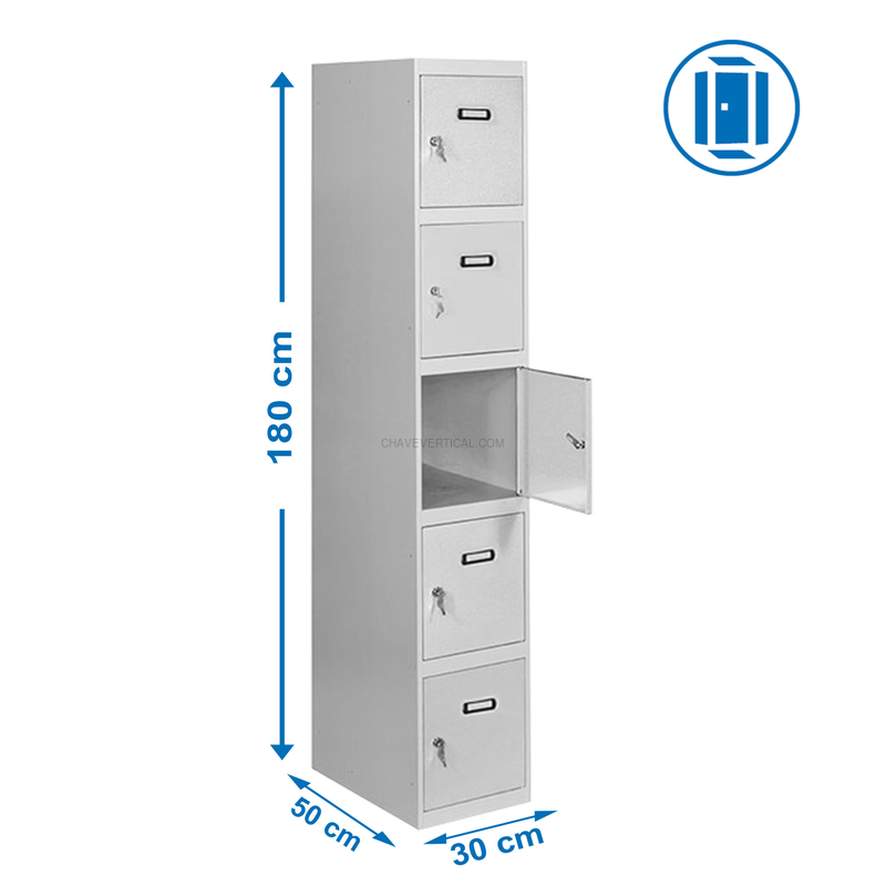 Cacifo Metálico SIMONLOCKER Profissional Desmontado 5 PUERTA 1/5 300 IN Cinzento - 1800 x 300 x 500 mm