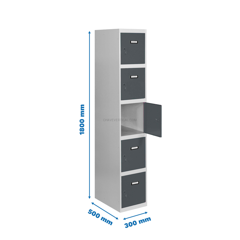 Cacifo Metálico SIMONLOCKER Profissional Desmontado 5 PUERTA 1/5 300 IN Cinzento/AN - 1800 x 300 x 500 mm