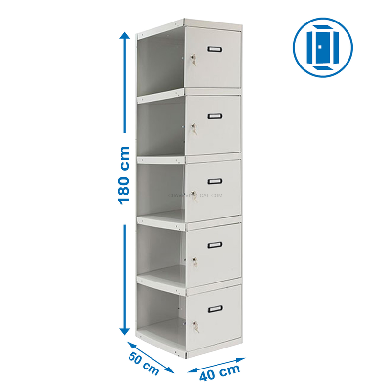 Cacifo Metálico SIMONLOCKER Profissional Desmontado 5 PUERTA 1/5 400 ADI Cinzento - 1800 x 400 x 500 mm