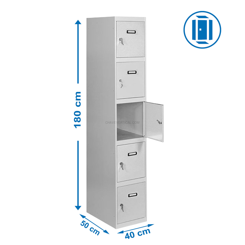 Cacifo Metálico SIMONLOCKER Profissional Desmontado 5 PUERTA 1/5 400 IN Cinzento - 1800 x 400 x 500 mm