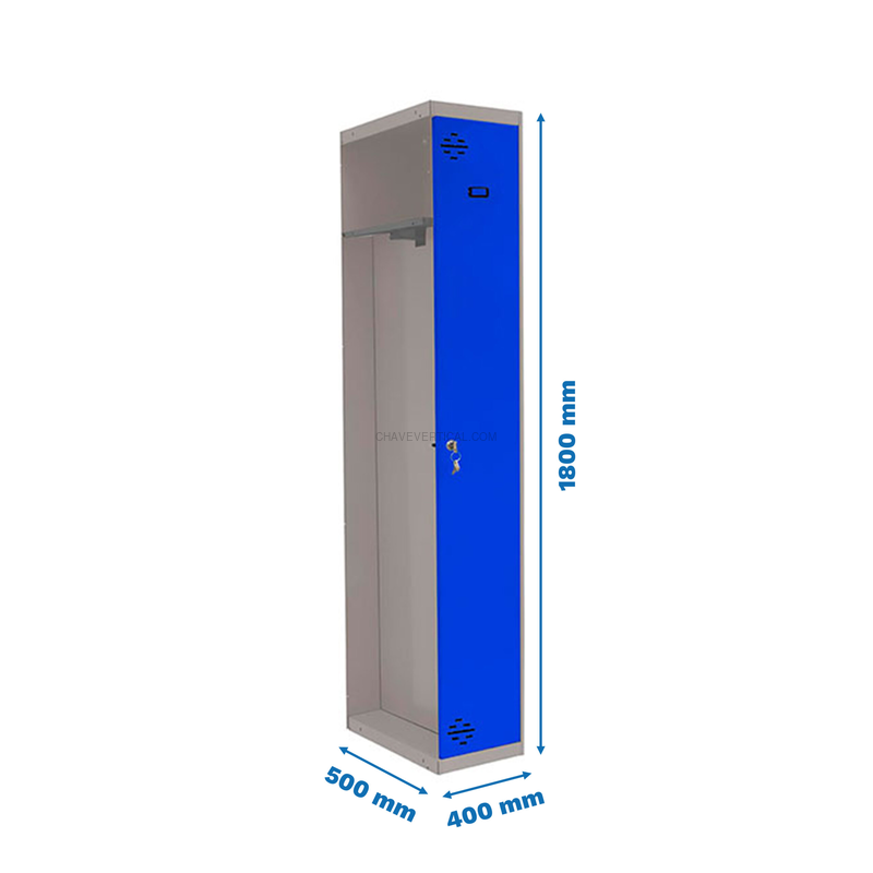 Cacifo Metálico SIMONLOCKER Profissional Desmontado Individual-DIV 1/1 400 ADD Cinzento/Azul - 1800 x 400 x 500 mm