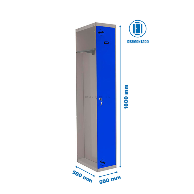 Cacifo Metálico SIMONLOCKER Profissional Desmontado Individual-DIV 1/1 500 ADD Cinzento/Azul - 1800 x 500 x 500 mm