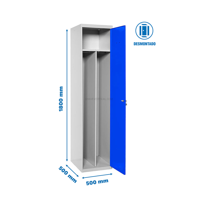Cacifo Metálico SIMONLOCKER Profissional Desmontado Individual-DIV 1/1 500 INI Cinzento/Azul - 1800 x 500 x 500 mm