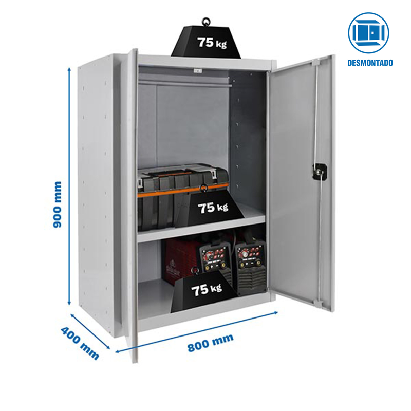 Cacifo Metálico SIMONLOCKER Profissional Desmontado MULTI. 90X80X40 2/1 Cinzento - 900 x 800 x 400 mm