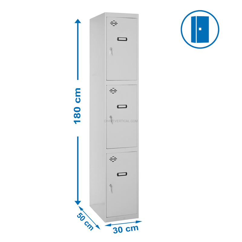 Cacifo Metálico SIMONLOCKER Profissional Montado 3 PUERTA 1/3 300 Cinzento - 1800 x 300 x 500 mm