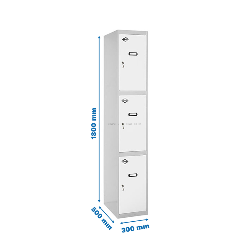 Cacifo Metálico SIMONLOCKER Profissional Montado 3 PUERTA 1/3 300 Cinzento/Branco - 1800 x 300 x 500 mm