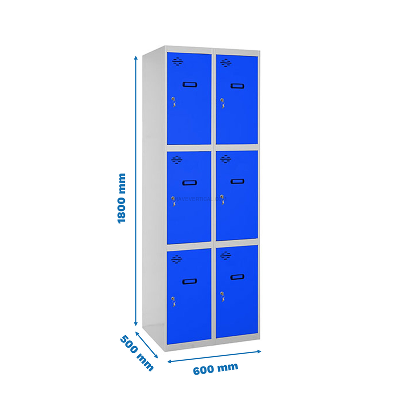 Cacifo Metálico SIMONLOCKER Profissional Montado 3 PUERTA 2/6 300 (600) Cinzento/Azul - 1800 x 600 x 500 mm