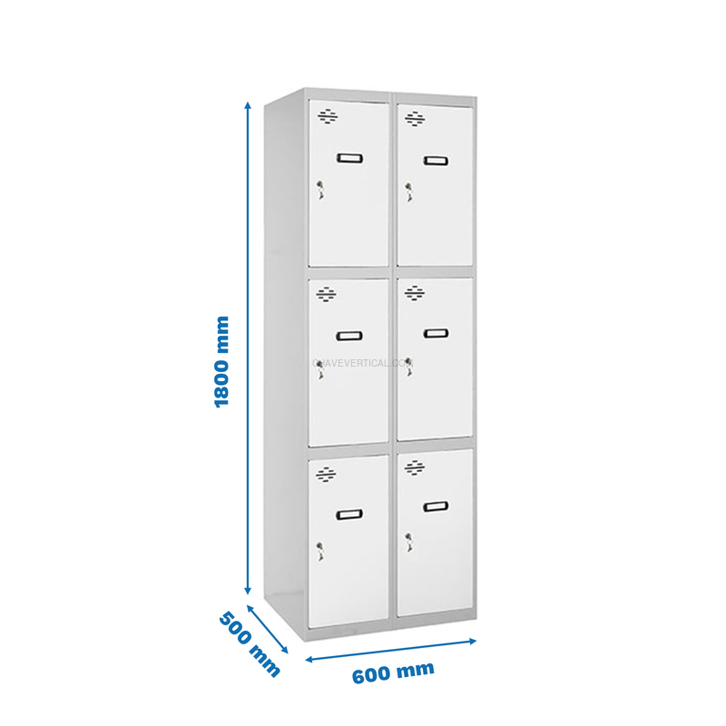 Cacifo Metálico SIMONLOCKER Profissional Montado 3 PUERTA 2/6 300 (600) Cinzento/Branco - 1800 x 600 x 500 mm
