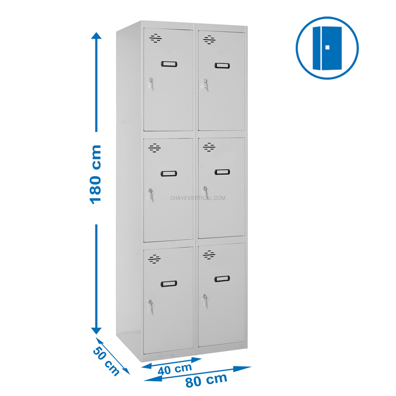 Cacifo Metálico SIMONLOCKER Profissional Montado 3 PUERTA 2/6 400 (800) Cinzento - 1800 x 800 x 500 mm