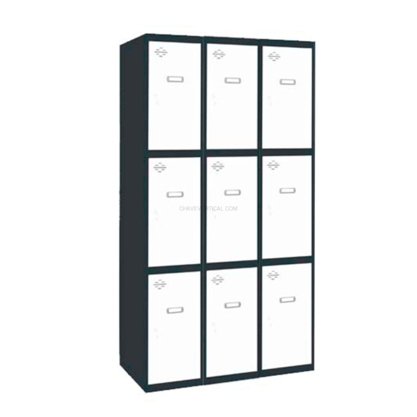 Cacifo Metálico SIMONLOCKER Profissional Montado 3 PUERTA 3/9 300 (900) AN/Branco - 1800 x 900 x 500 mm