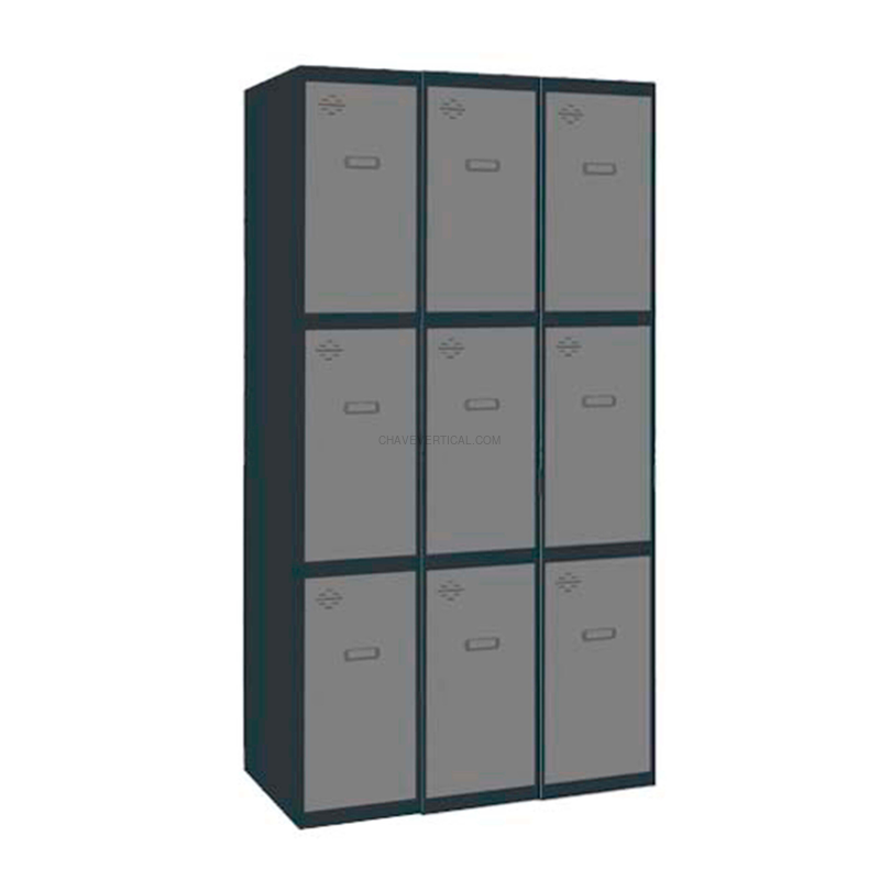 Cacifo Metálico SIMONLOCKER Profissional Montado 3 PUERTA 3/9 300 (900) AN/Cinzento - 1800 x 900 x 500 mm