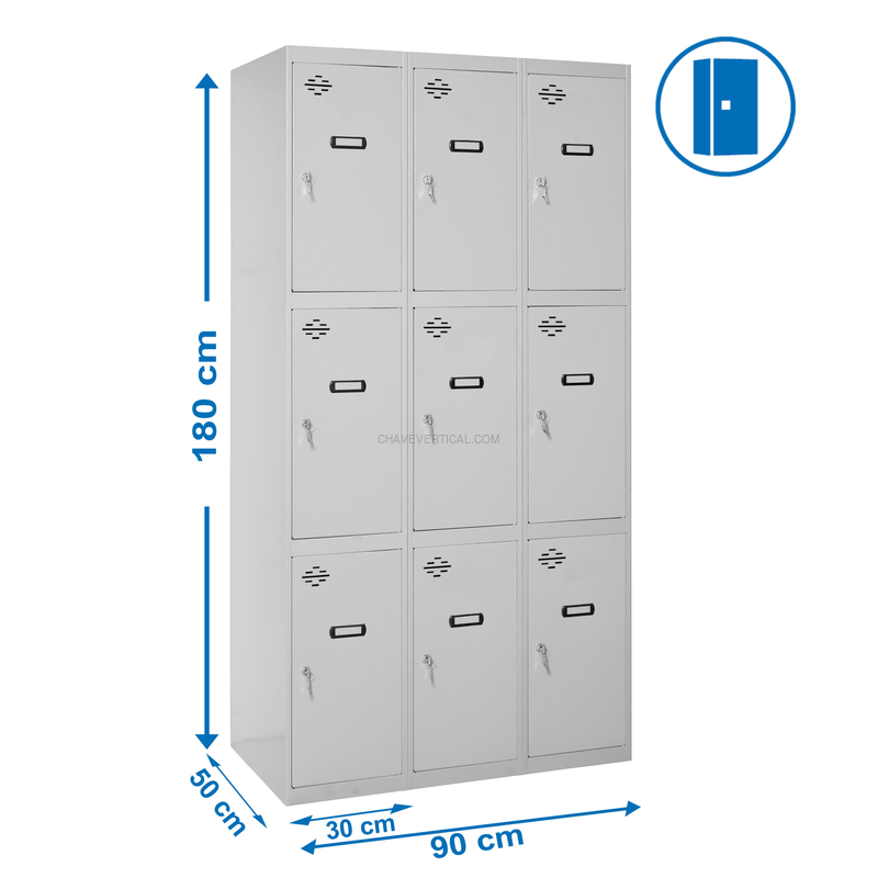 Cacifo Metálico SIMONLOCKER Profissional Montado 3 PUERTA 3/9 300 (900) Cinzento - 1800 x 900 x 500 mm