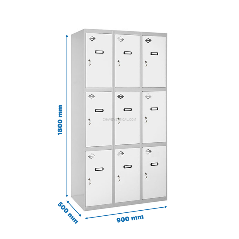 Cacifo Metálico SIMONLOCKER Profissional Montado 3 PUERTA 3/9 300 (900) Cinzento/Branco - 1800 x 900 x 500 mm