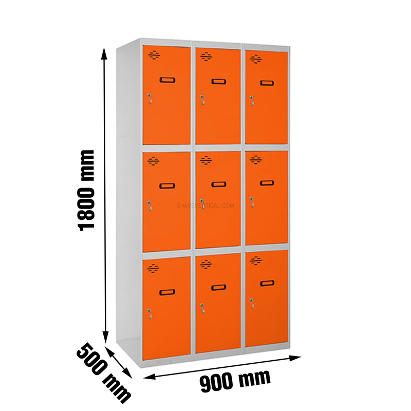 Cacifo Metálico SIMONLOCKER Profissional Montado 3 PUERTA 3/9 300 (900) Cinzento/NA - 1800 x 900 x 500 mm