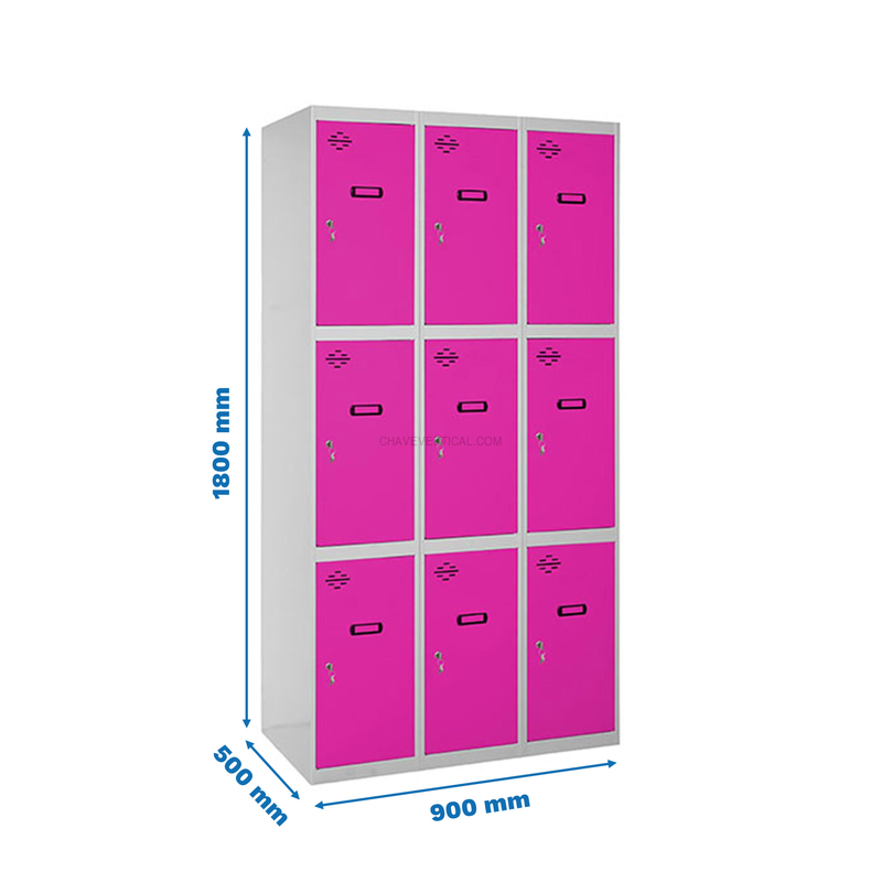 Cacifo Metálico SIMONLOCKER Profissional Montado 3 PUERTA 3/9 300 (900) Cinzento/RS - 1800 x 900 x 500 mm