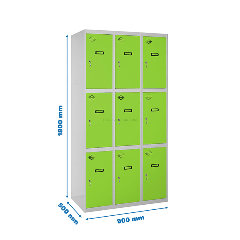 Cacifo Metálico SIMONLOCKER Profissional Montado 3 PUERTA 3/9 300 (900) Cinzento/VE - 1800 x 900 x 500 mm