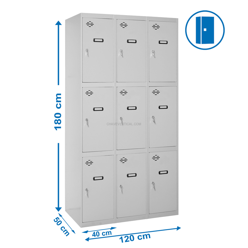 Cacifo Metálico SIMONLOCKER Profissional Montado 3 PUERTA 3/9 400 (1200) Cinzento - 1800 x 1200 x 500 mm