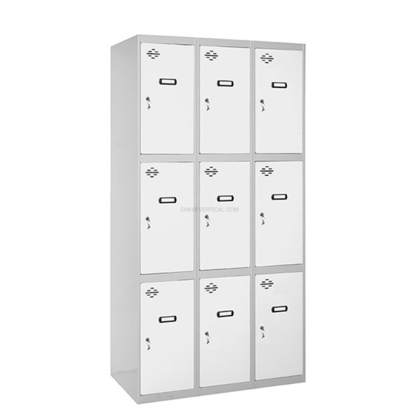 Cacifo Metálico SIMONLOCKER Profissional Montado 3 PUERTA 3/9 400 (1200) Cinzento/Branco - 1800 x 1200 x 500 mm