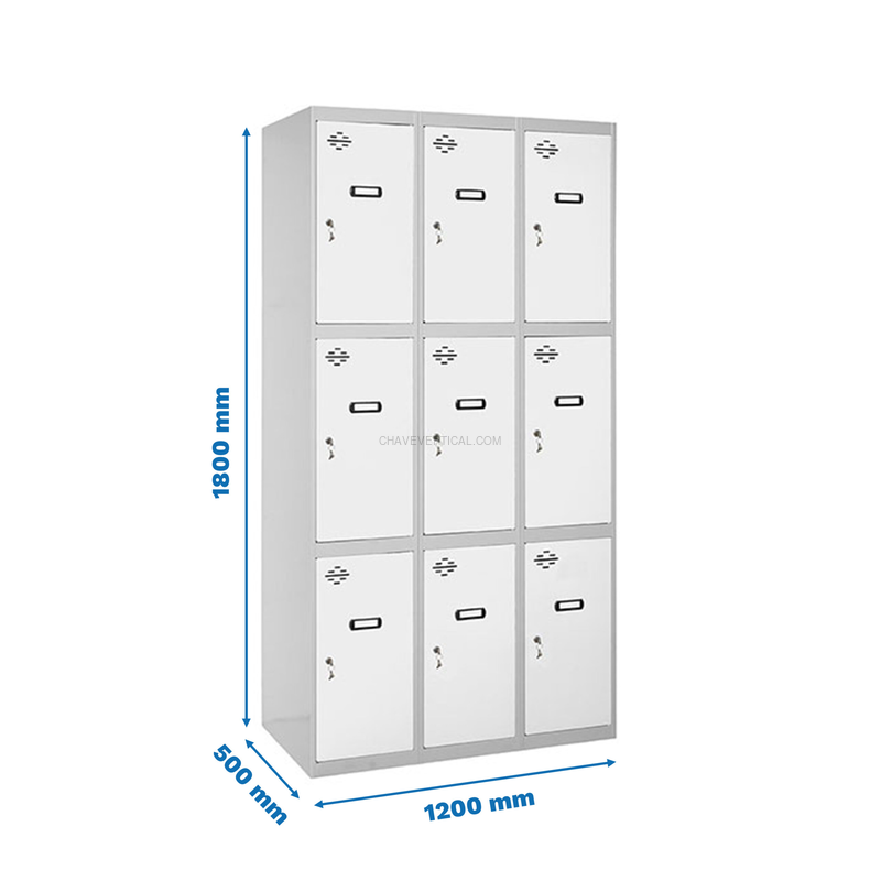 Cacifo Metálico SIMONLOCKER Profissional Montado 3 PUERTA 3/9 400 (1200) Cinzento/Branco - 1800 x 1200 x 500 mm