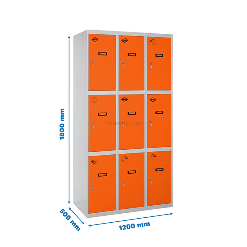 Cacifo Metálico SIMONLOCKER Profissional Montado 3 PUERTA 3/9 400 (1200) Cinzento/NA - 1800 x 1200 x 500 mm