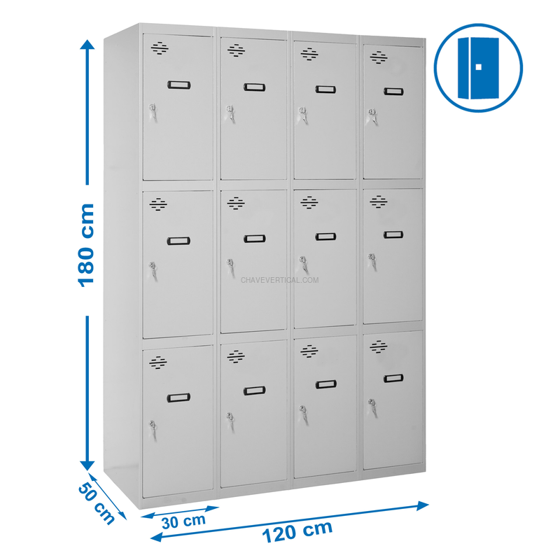 Cacifo Metálico SIMONLOCKER Profissional Montado 3 PUERTA 4/12 300 (1200) Cinzento - 1800 x 1200 x 500 mm