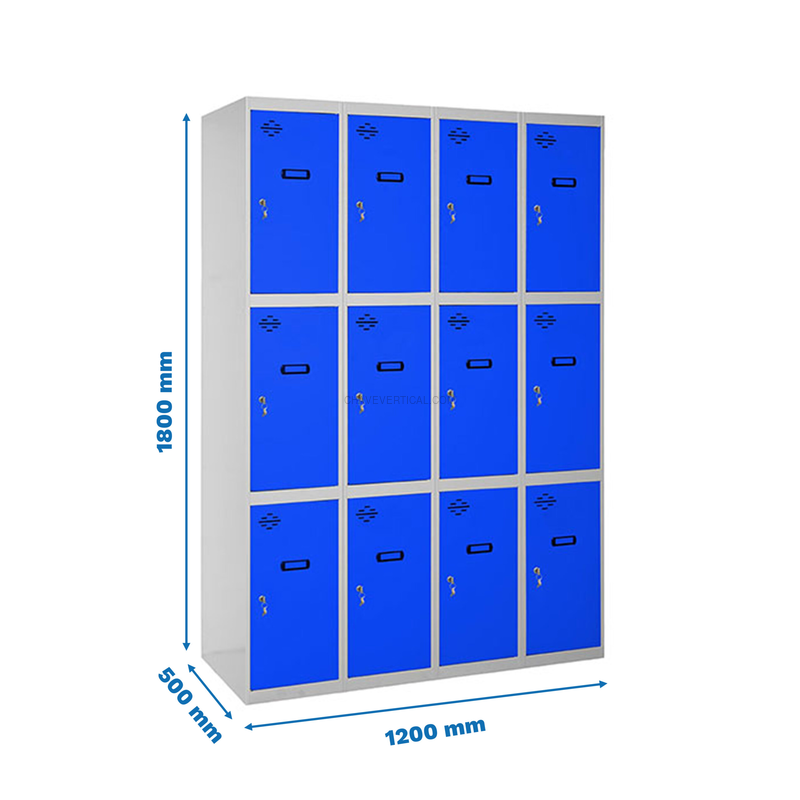 Cacifo Metálico SIMONLOCKER Profissional Montado 3 PUERTA 4/12 300 (1200)Cinzento/Azul - 1800 x 1200 x 500 mm