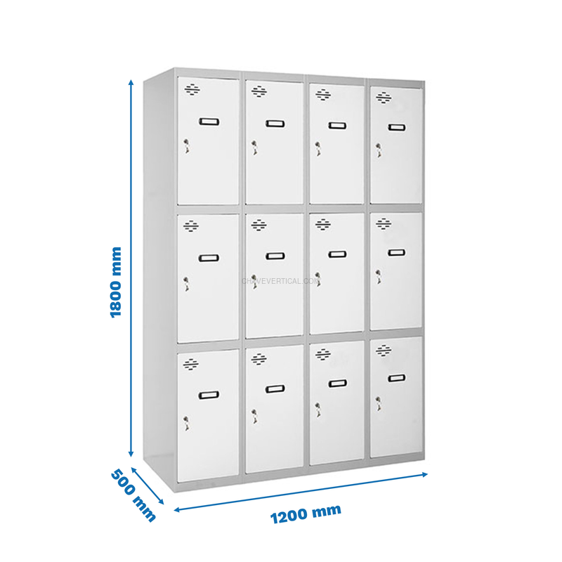 Cacifo Metálico SIMONLOCKER Profissional Montado 3 PUERTA 4/12 300(1200) Cinzento/Branco - 1800 x 1200 x 500 mm