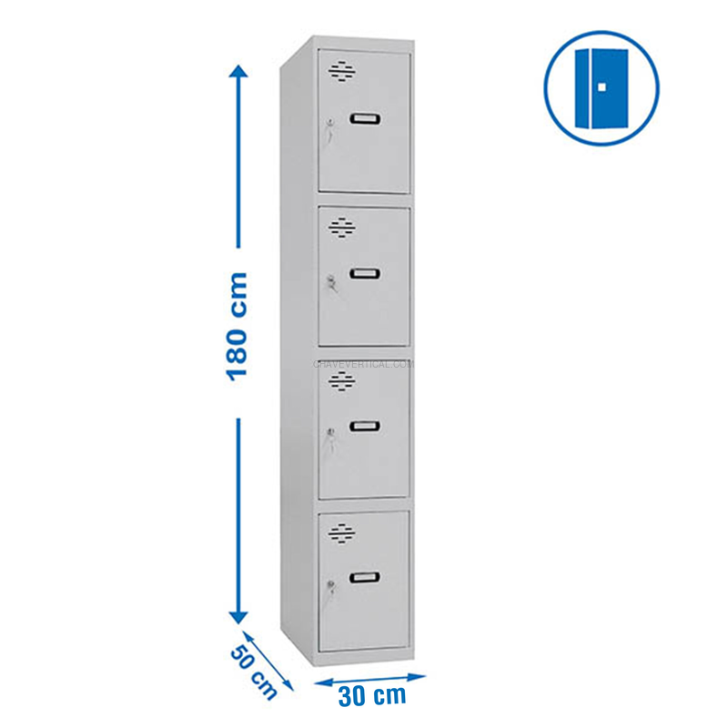 Cacifo Metálico SIMONLOCKER Profissional Montado 4 PUERTA 1/4 300 Cinzento - 1800 x 300 x 500 mm
