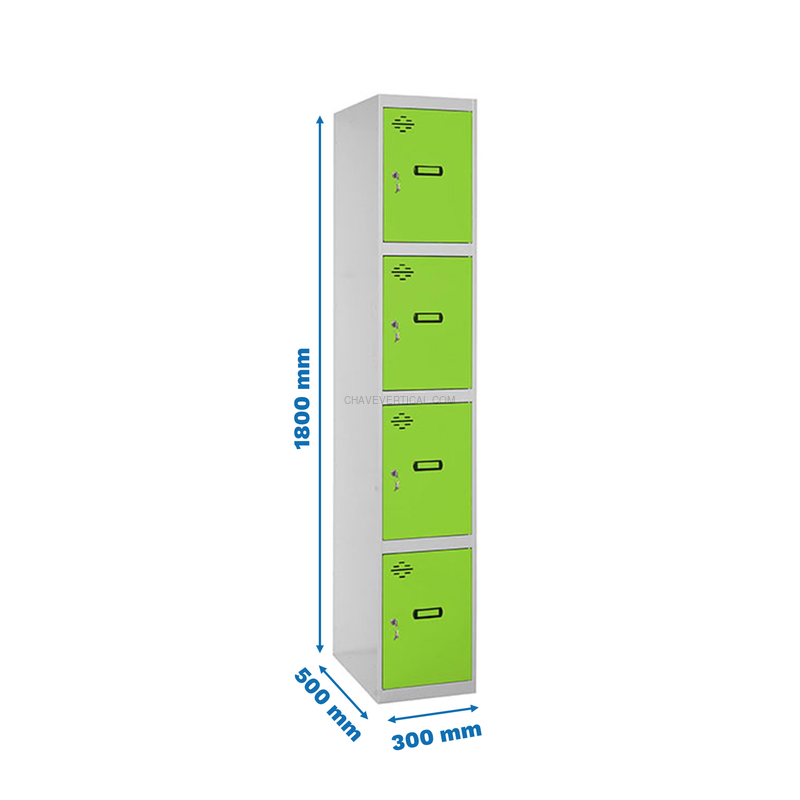 Cacifo Metálico SIMONLOCKER Profissional Montado 4 PUERTA 1/4 300 Cinzento/VE - 1800 x 300 x 500 mm