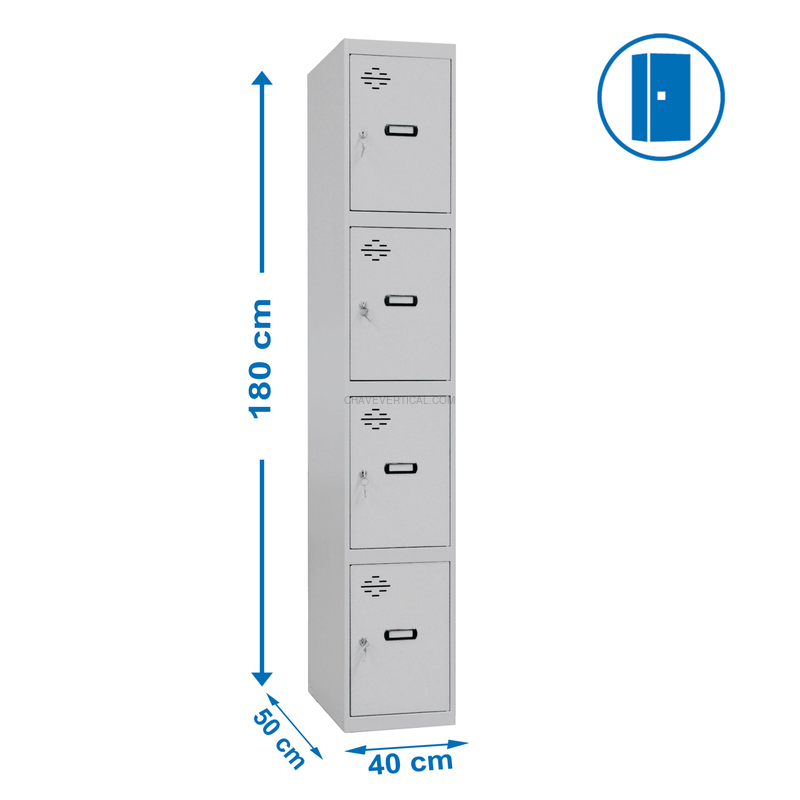 Cacifo Metálico SIMONLOCKER Profissional Montado 4 PUERTA 1/4 400 Cinzento - 1800 x 400 x 500 mm