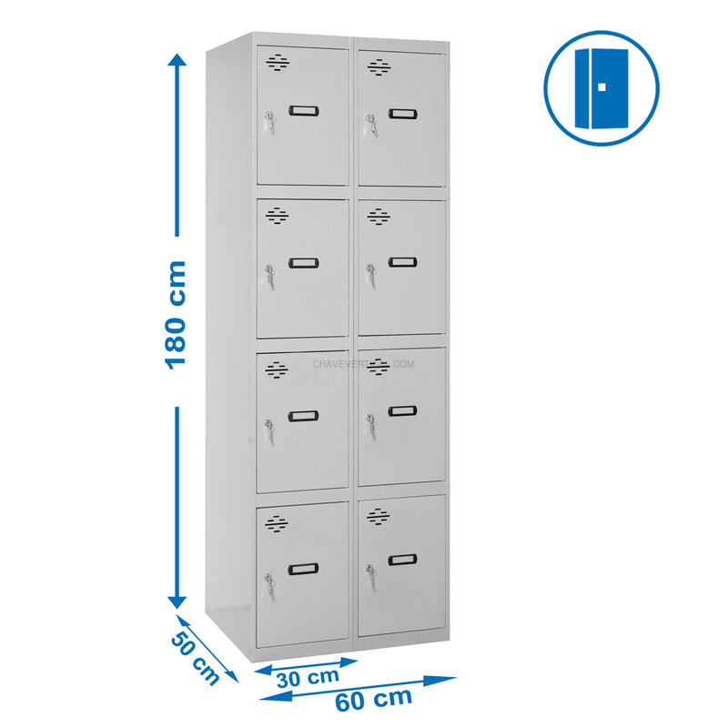 Cacifo Metálico SIMONLOCKER Profissional Montado 4 PUERTA 2/8 300 (600) Cinzento - 1800 x 600 x 500 mm