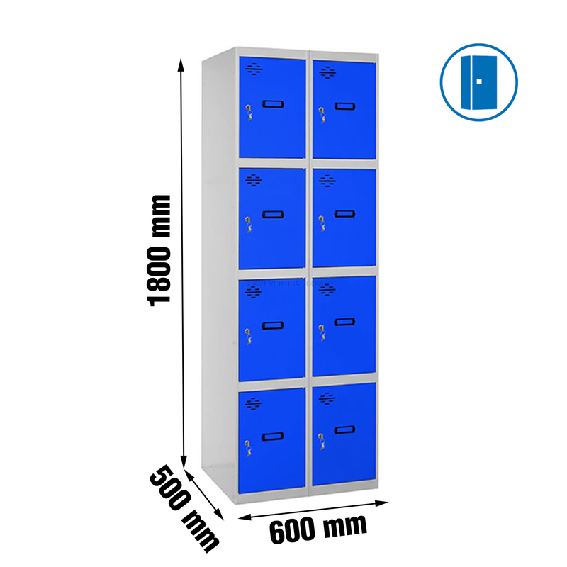 Cacifo Metálico SIMONLOCKER Profissional Montado 4 PUERTA 2/8 300 (600) Cinzento/Azul - 1800 x 600 x 500 mm
