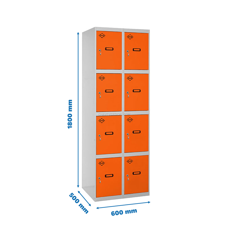 Cacifo Metálico SIMONLOCKER Profissional Montado 4 PUERTA 2/8 300 (600) Cinzento/NA - 1800 x 600 x 500 mm