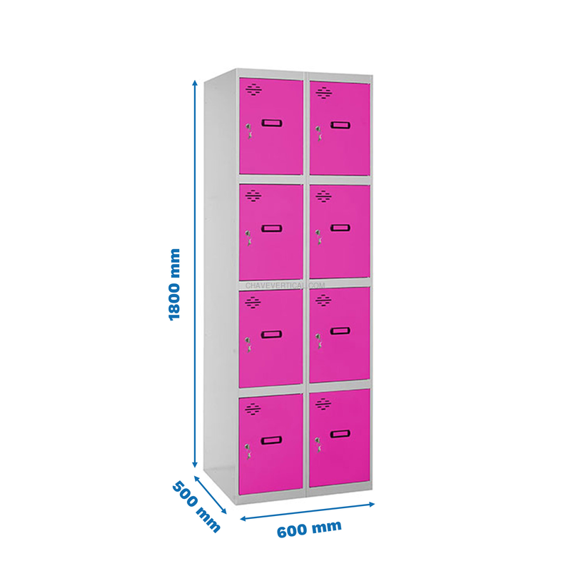 Cacifo Metálico SIMONLOCKER Profissional Montado 4 PUERTA 2/8 300 (600) Cinzento/RS - 1800 x 600 x 500 mm