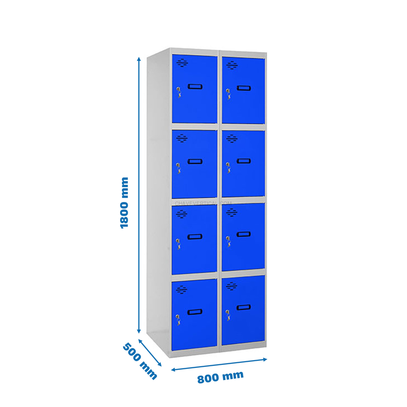 Cacifo Metálico SIMONLOCKER Profissional Montado 4 PUERTA 2/8 400 (800) Cinzento/Azul - 1800 x 800 x 500 mm