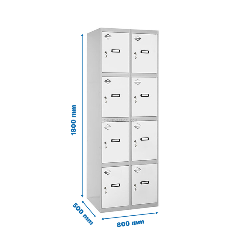 Cacifo Metálico SIMONLOCKER Profissional Montado 4 PUERTA 2/8 400 (800) Cinzento/Branco - 1800 x 800 x 500 mm