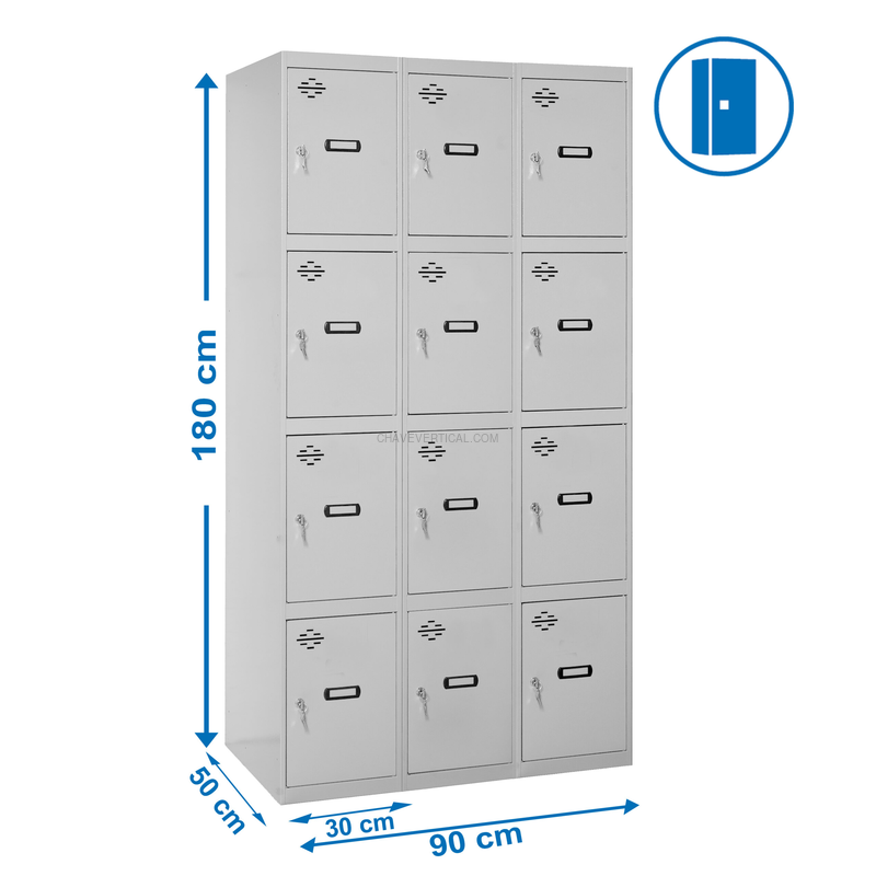 Cacifo Metálico SIMONLOCKER Profissional Montado 4 PUERTA 3/12 300 (900) Cinzento - 1800 x 900 x 500 mm
