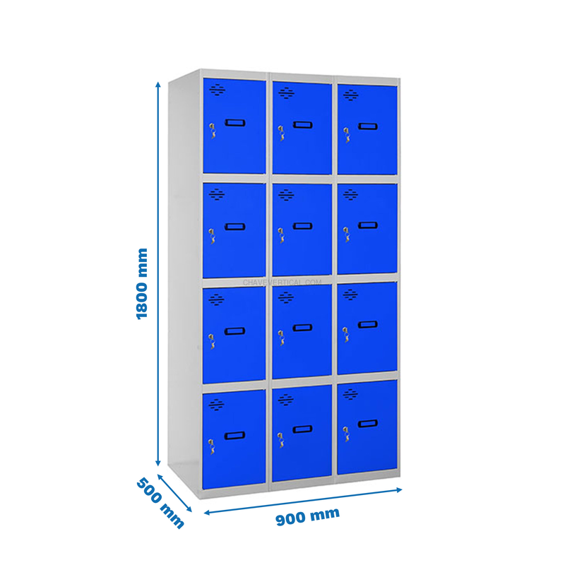 Cacifo Metálico SIMONLOCKER Profissional Montado 4 PUERTA 3/12 300 (900) Cinzento/Azul - 1800 x 900 x 500 mm
