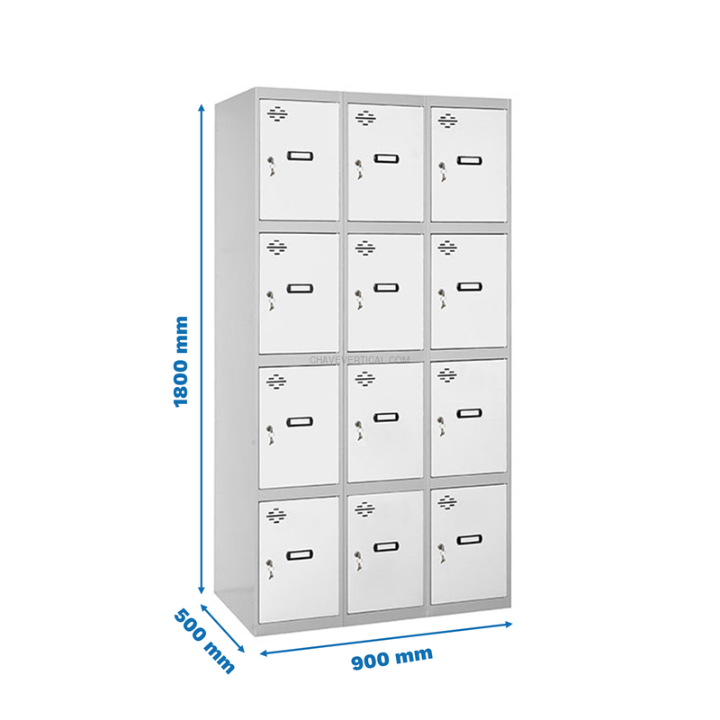 Cacifo Metálico SIMONLOCKER Profissional Montado 4 PUERTA 3/12 300 (900) Cinzento/Branco - 1800 x 900 x 500 mm