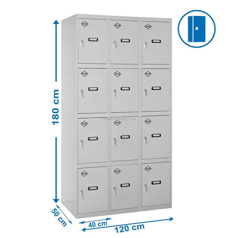 Cacifo Metálico SIMONLOCKER Profissional Montado 4 PUERTA 3/12 400 (1200) Cinzento - 1800 x 1200 x 500 mm