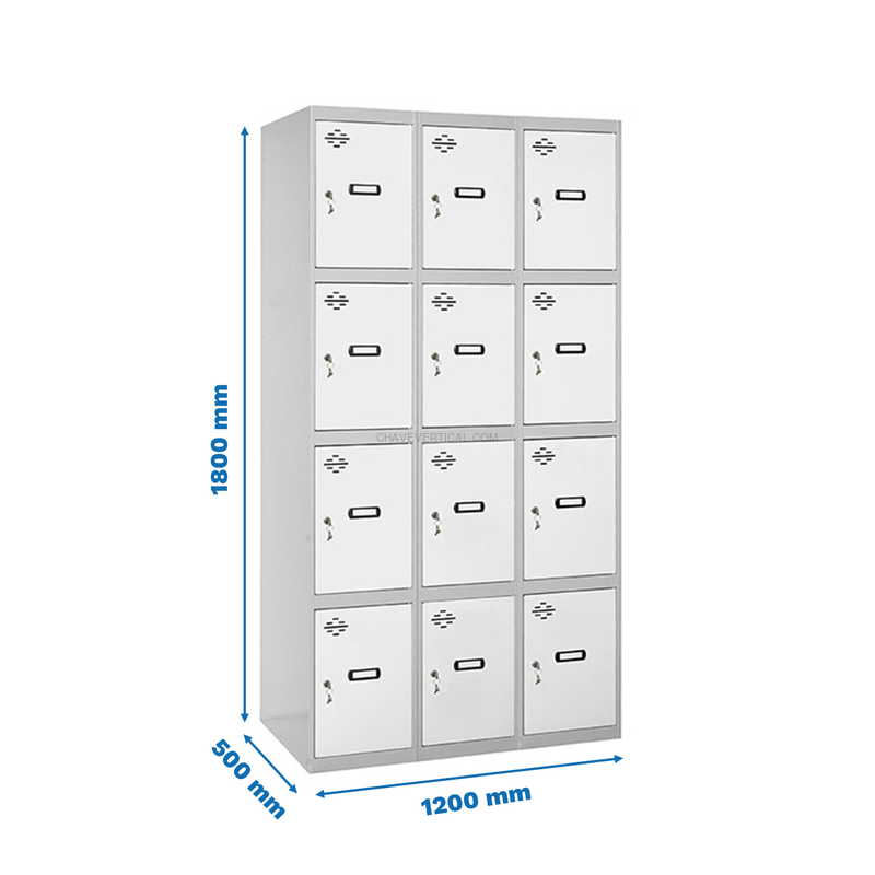 Cacifo Metálico SIMONLOCKER Profissional Montado 4 PUERTA 3/12 400(1200) Cinzento/Branco - 1800 x 1200 x 500 mm