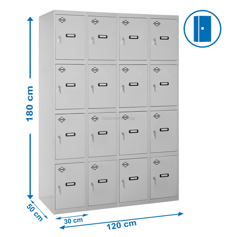 Cacifo Metálico SIMONLOCKER Profissional Montado 4 PUERTA 4/16 300 (1200) Cinzento - 1800 x 1200 x 500 mm