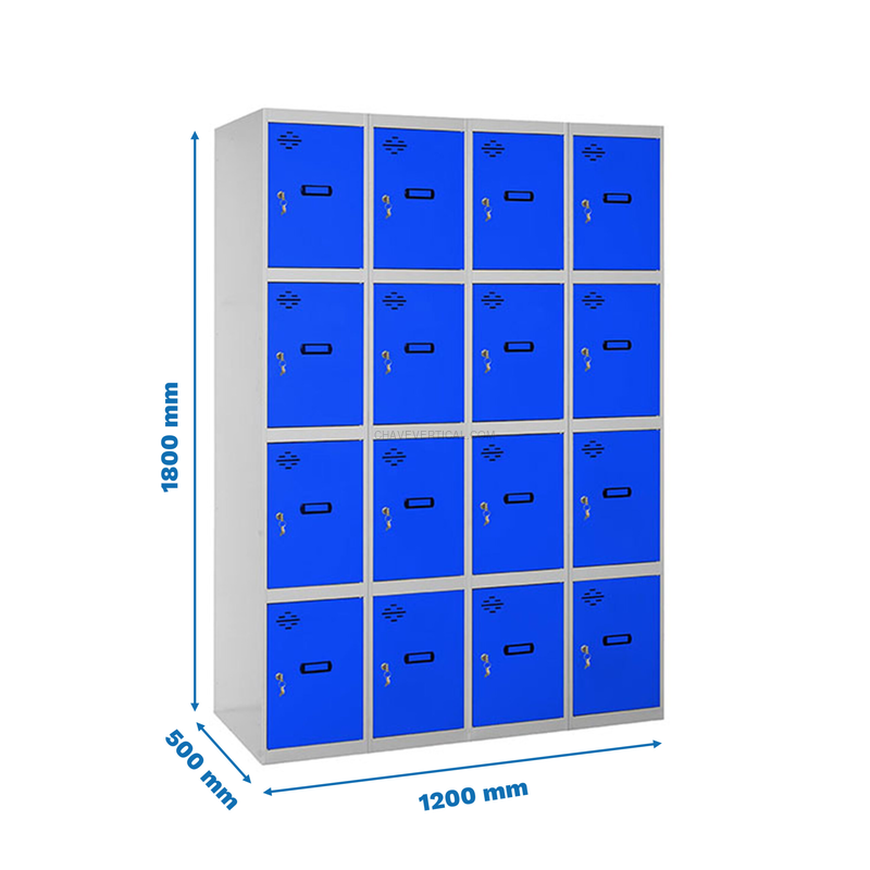 Cacifo Metálico SIMONLOCKER Profissional Montado 4 PUERTA 4/16 300 (1200)Cinzento/Azul - 1800 x 1200 x 500 mm
