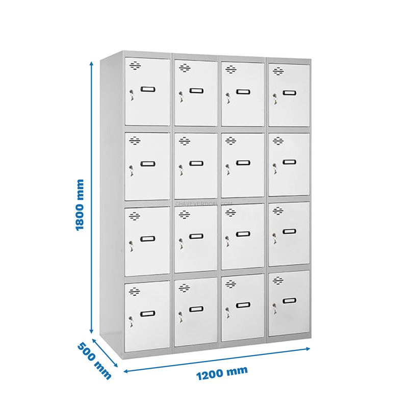 Cacifo Metálico SIMONLOCKER Profissional Montado 4 PUERTA 4/16 300(1200) Cinzento/Branco - 1800 x 1200 x 500 mm